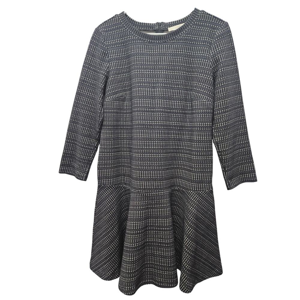 LOFT Southwestern Aztec Geometric Black White Fit Flare Dress 3/4 M